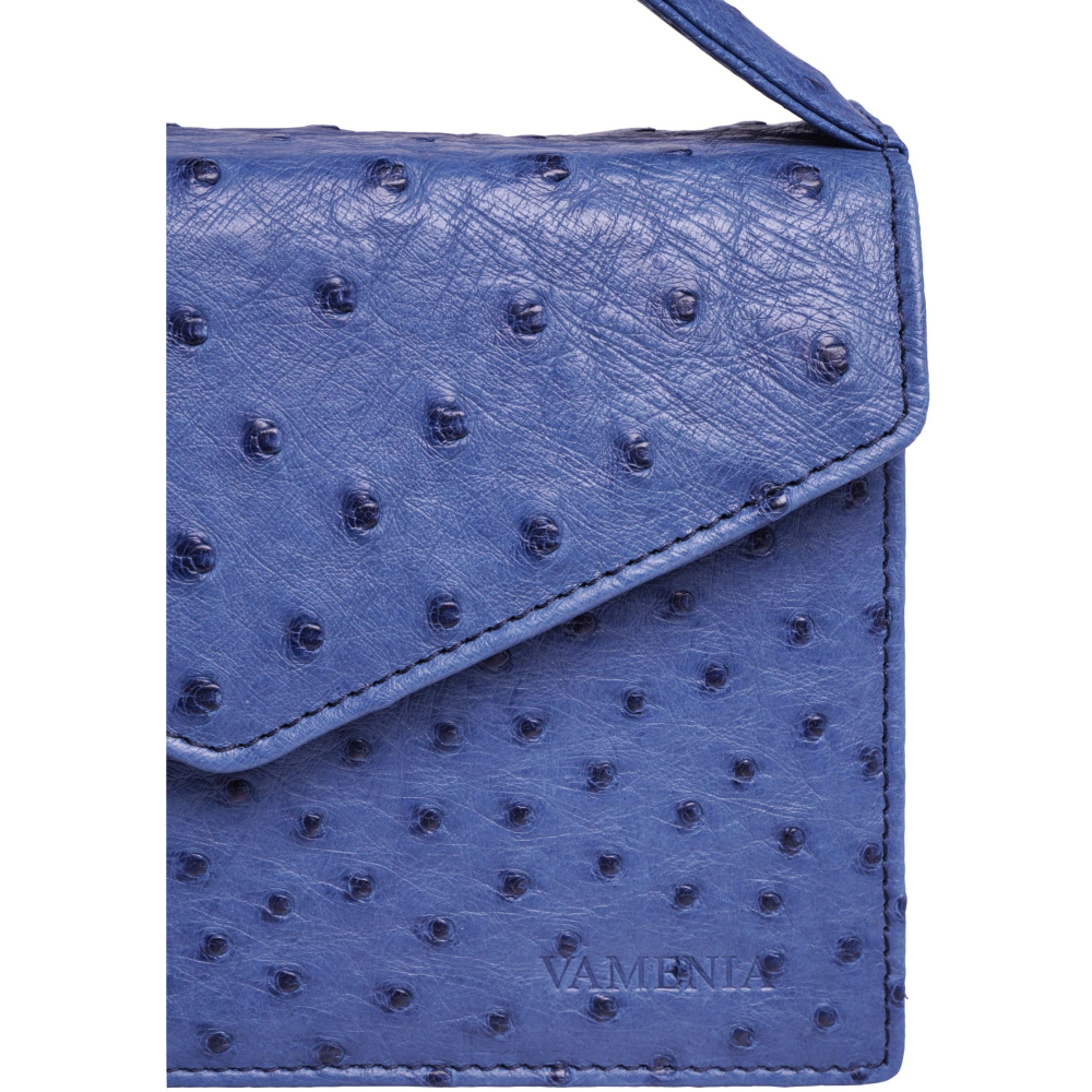 VAMENIA Handmade in Germany Small Handle Bag made of ostrich leather blue